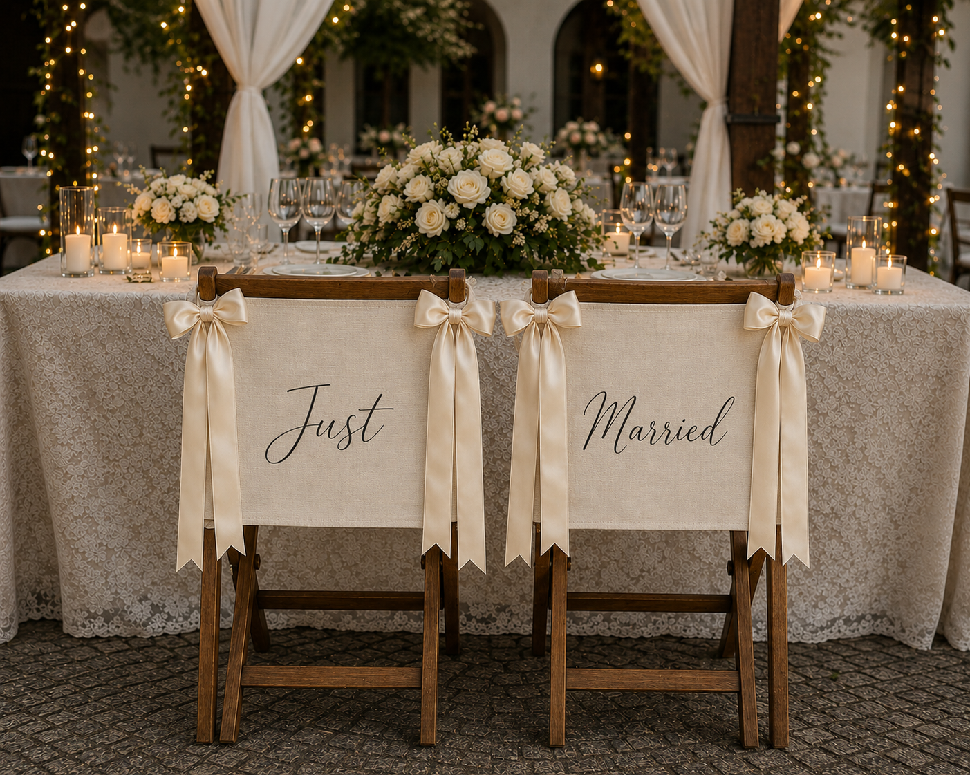Kişiye Özel Keten Gelin & Damat Sandalye Süsü