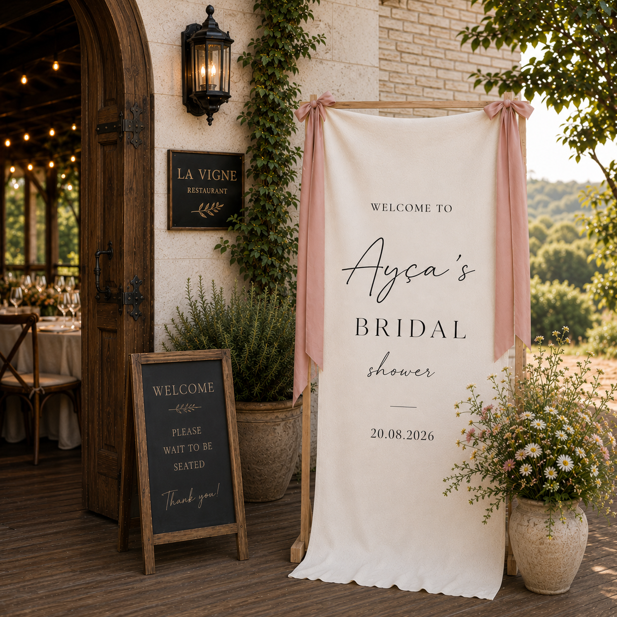 Kişiye Özel Keten Bridal Shower Karşılama Panosu